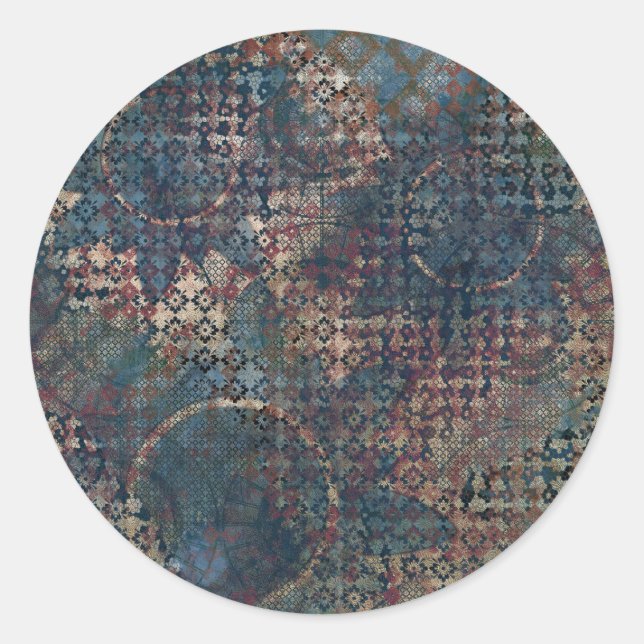 Grungy Patterns with Messy Patchwork of Textures Classic Round Sticker (Front)