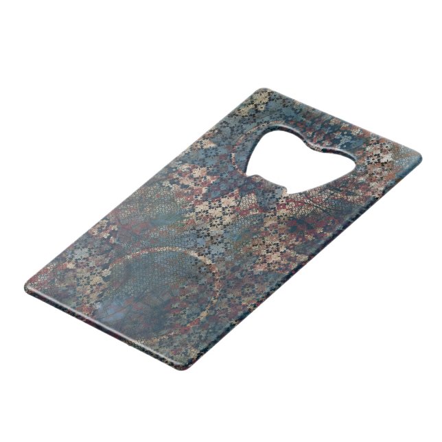 Grungy Patterns with Messy Patchwork of Textures Credit Card Bottle Opener (Back Angled)