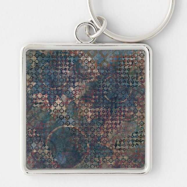 Grungy Patterns with Messy Patchwork of Textures Keychain (Front)