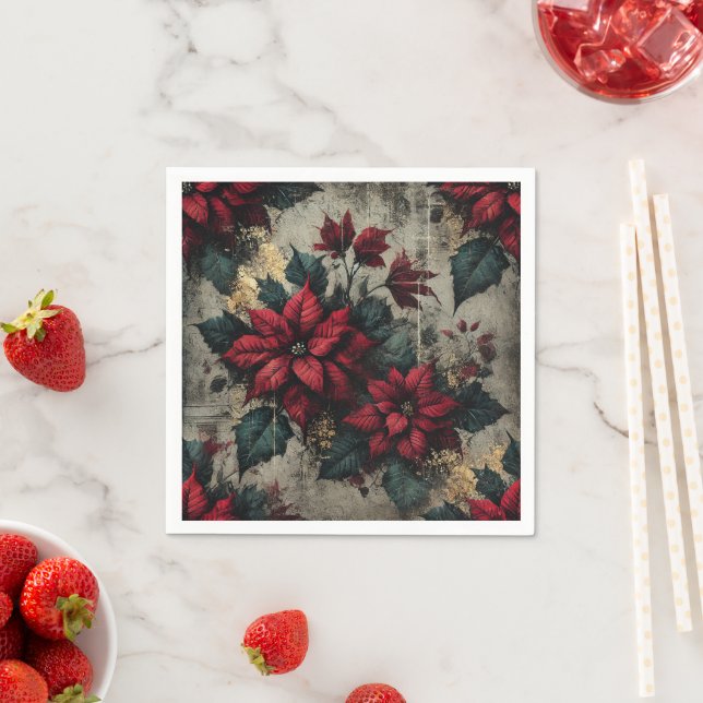 Grungy Poinsettia Floral Wallpaper Decoupage Paper Napkins (Insitu)