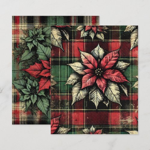 Grungy Poinsettia Plaid Fabric Scrapbook Paper
