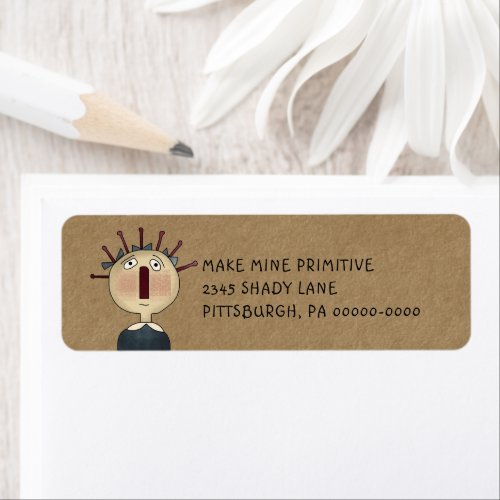 Grungy Primitive Rag Doll Country Return Address L Label