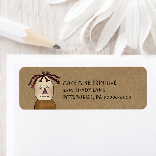 Grungy Primitive Rag Doll Country Return Address L Label