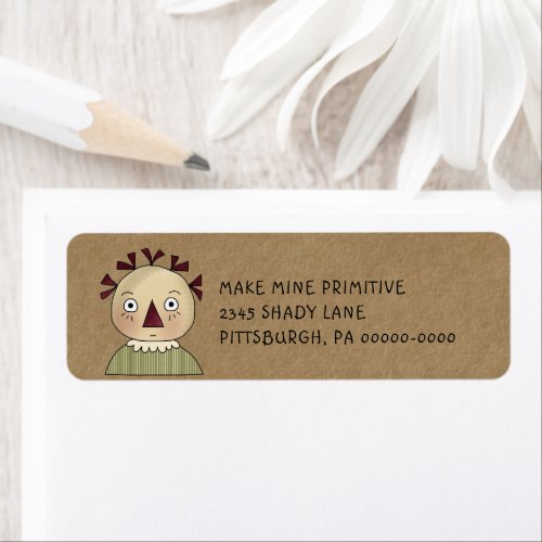 Grungy Primitive Rag Doll Country Return Address L Label