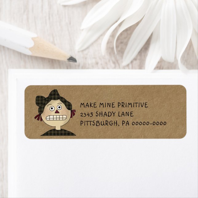 Grungy Primitive Rag Doll Country Return Address Label (Insitu)