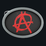 Grungy Red Anarchy Symbol Belt Buckle<br><div class="desc">Standard Anarchy Symbol,  rendered in a hand-drawn style with a slightly grungy texture.  Personalize with a monogram or name.  Contact the designer for special requests.  © Copyright 2020 P.D.,  Patterns & Paintings & Graphics.  All rights reserved.</div>