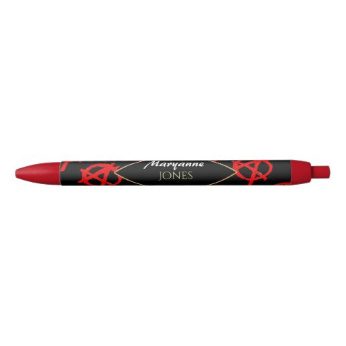 Grungy Red Anarchy Symbol Black Ink Pen