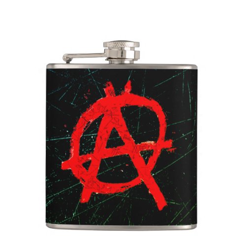 Grungy Red Anarchy Symbol Flask