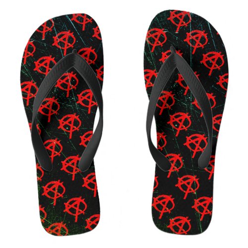 Grungy Red Anarchy Symbol Flip Flops