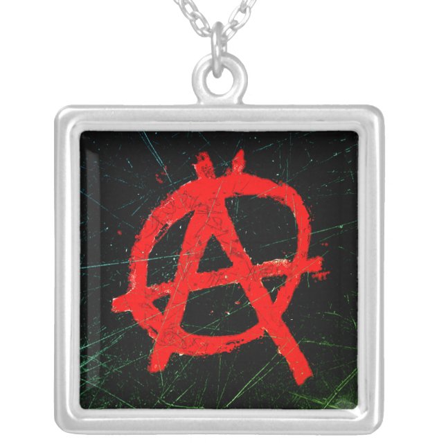 Grungy Red Anarchy Symbol Silver Plated Necklace (Front)