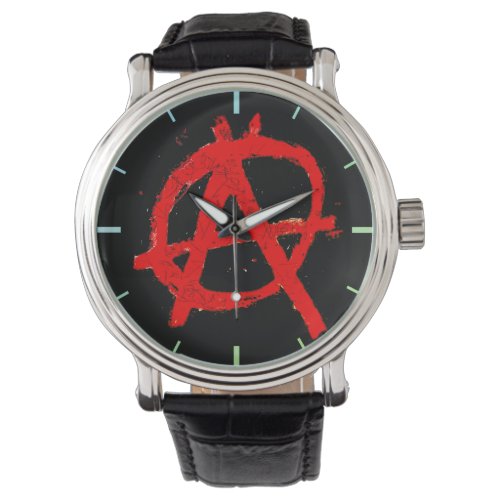 Grungy Red Anarchy Symbol Watch