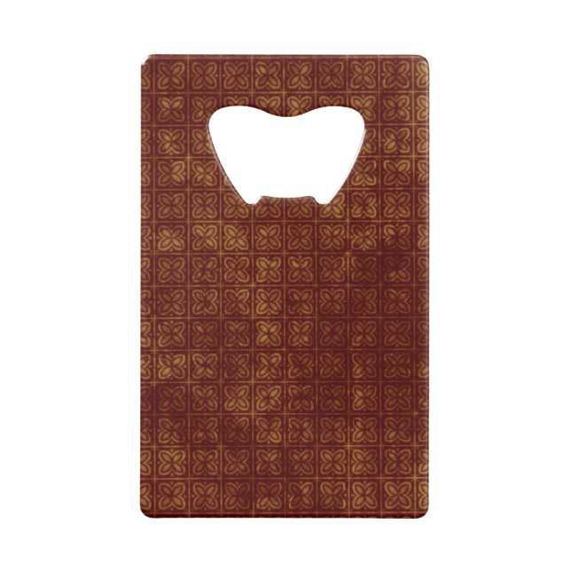 Grungy Red and Gold Floral Pattern Credit Card Bottle Opener (Back)