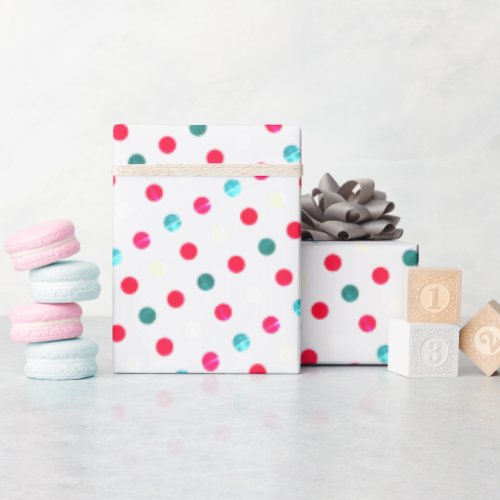 Grungy Red Green Teals and Cream Polka Dot Pattern Wrapping Paper