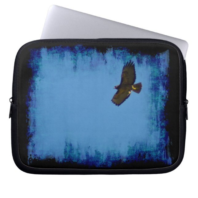 Grungy Red-Tailed Hawk Soaring Laptop Sleeve (Front)
