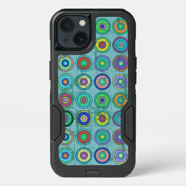 Grungy Retro Blue Circle Pattern Otterbox iPhone Case (Back)