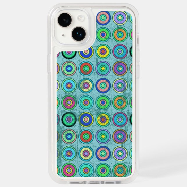 Grungy Retro Blue Circle Pattern Otterbox iPhone Case (Back)