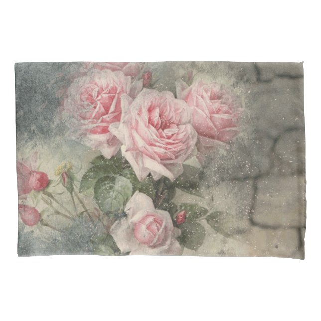GRUNGY ROSES - Vintage Flowers Pillow Case (Front)