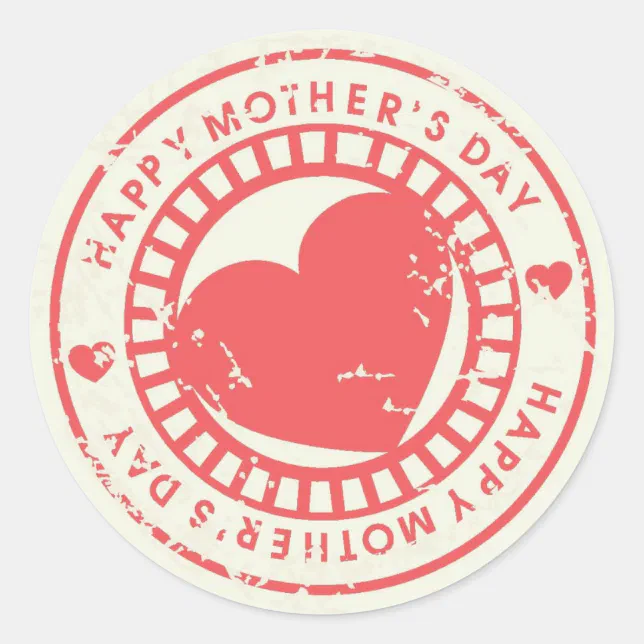 Grungy Rubber Stamp For Happy Mothers Day Classic Round Sticker Zazzle