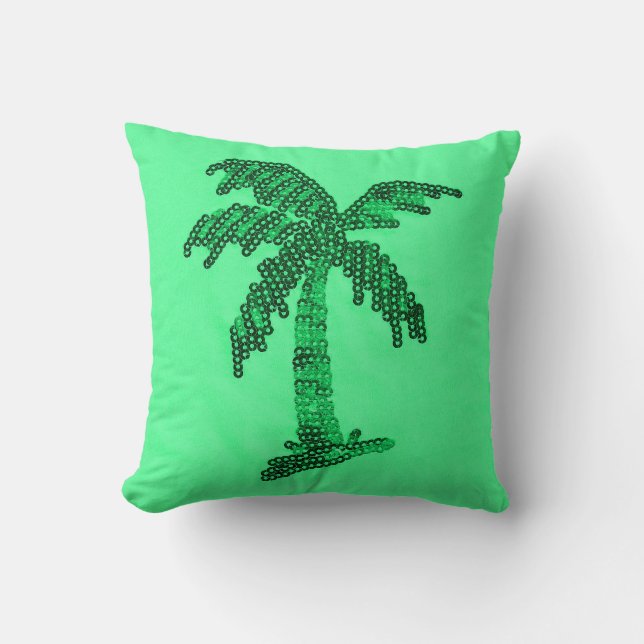 Grungy Sequined Palm Tree Image Throw Pillow (Front)