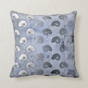 Grungy Silver Gray Blue Seashells Ocean Beach Throw Pillow