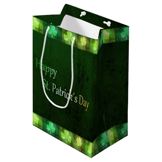 Grungy St. Patrick's Day Shamrocks Medium Gift Bag (Front Angled)
