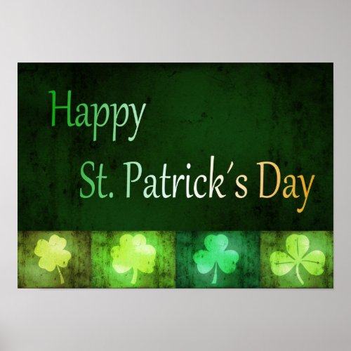 Grungy St Patricks Day Shamrocks _ Poster Print