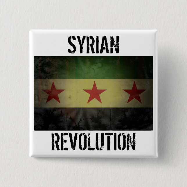 Grungy "Syrian Revolution" Syria Flag Button (Front)