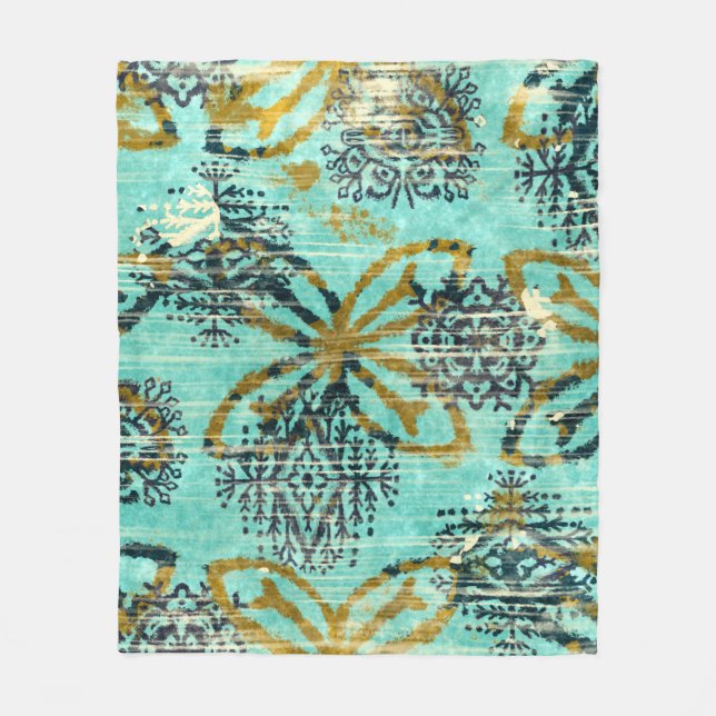 Grungy Tribal: Ethnic Rug Motif Fleece Blanket (Front)