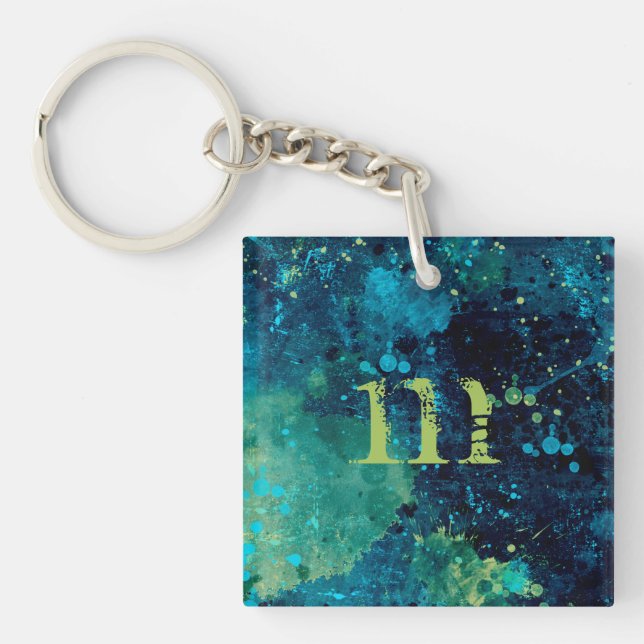 Grungy Turquoise and Yellow Keychain (Front)