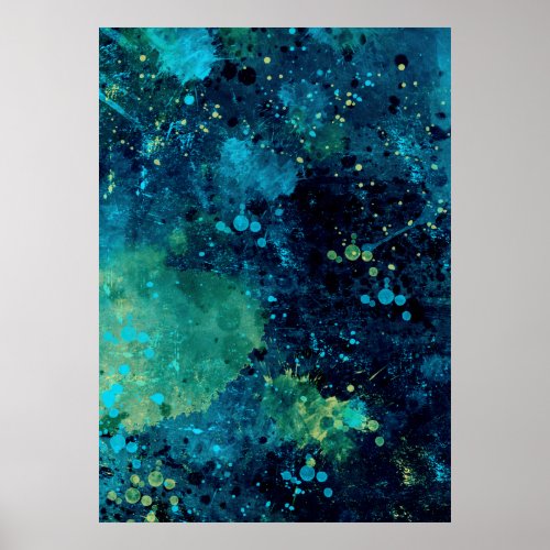 Grungy Turquoise and Yellow Poster