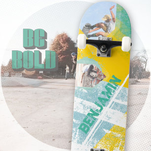 Grungy Urban Graffiti Yellow Teal Skateboard