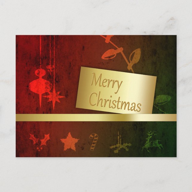 Grungy Vintage Gold Christmas Holiday Postcard (Front)