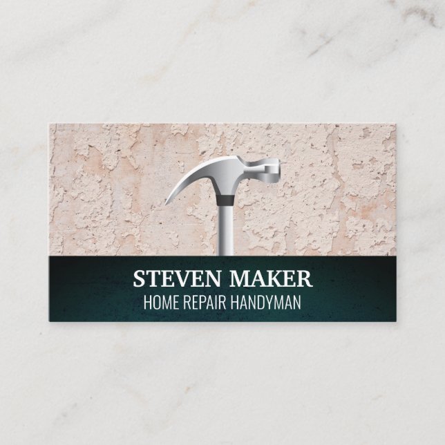 Grungy Wall Background | Hammer Tool Business Card (Front)
