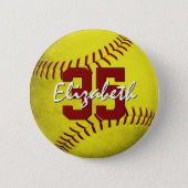grungy yellow softball girls personalized button (Front)