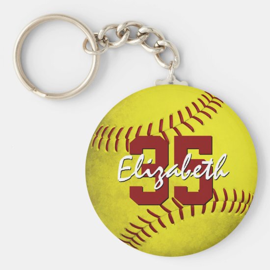 grungy yellow softball girls personalized keychain