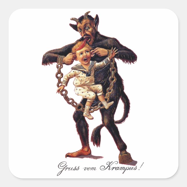 Gruss vom (Greetings From) Krampus Square Sticker (Front)