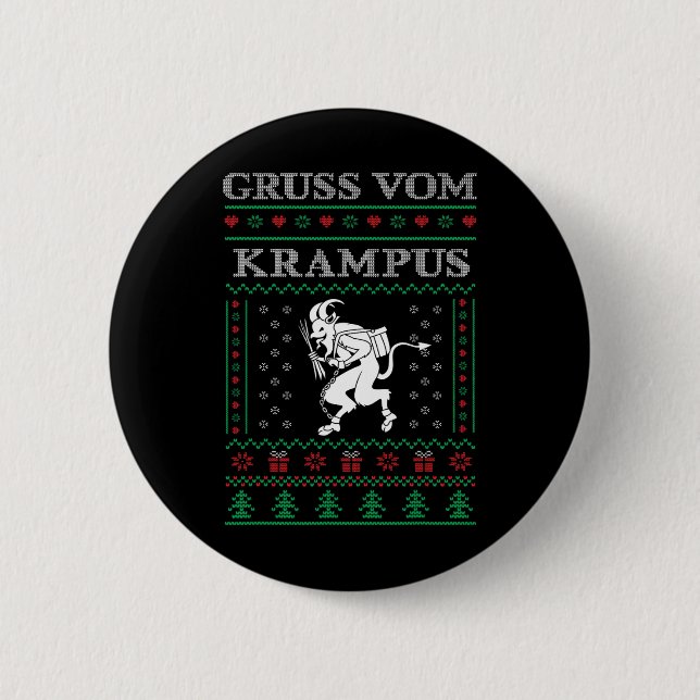 Gruss Vom Krampus Goth Ugly Christmas Sweater Kram Button (Front)