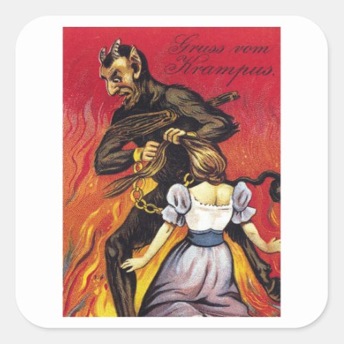 Gruss Von Krampus _ Vintage Krampus Square Sticker