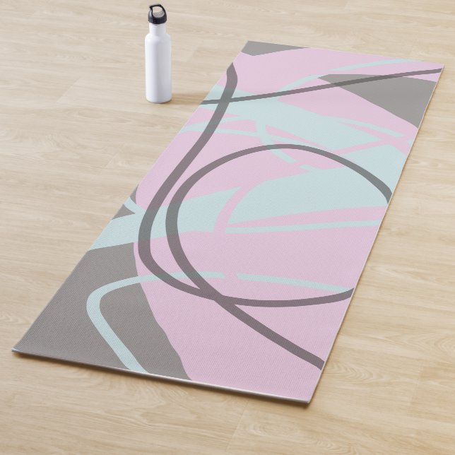 Gry / Taupe, Pink and Light Blue Abstract Modern  Yoga Mat (In Situ)