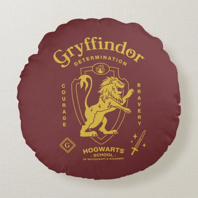 GRYFFINDOR™ Determination Courage Bravery Crest Round Pillow (Front)
