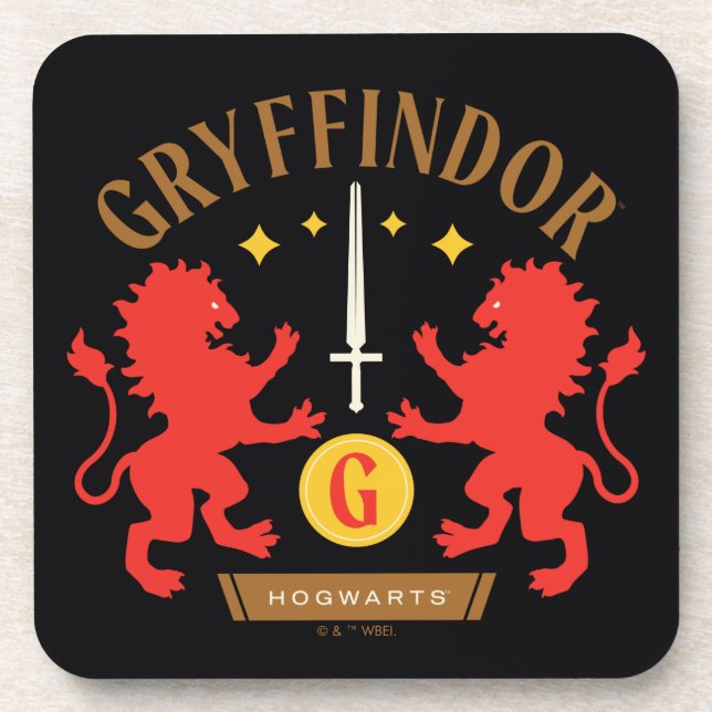 GRYFFINDOR™ House Double Lion Sword Graphic Beverage Coaster (Front)