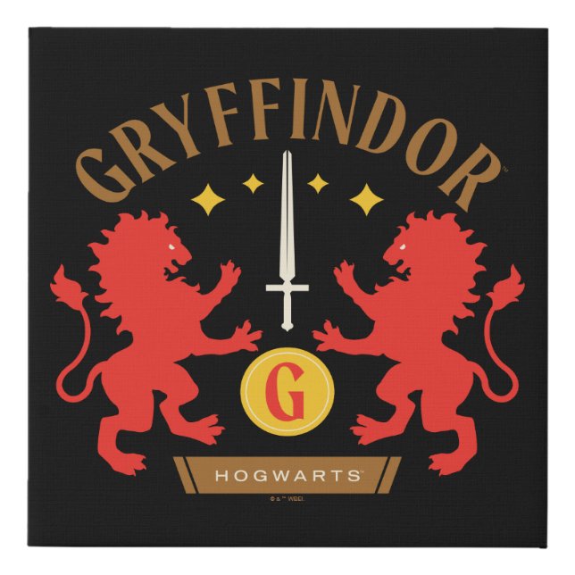 GRYFFINDOR™ House Double Lion Sword Graphic Faux Canvas Print (Front)