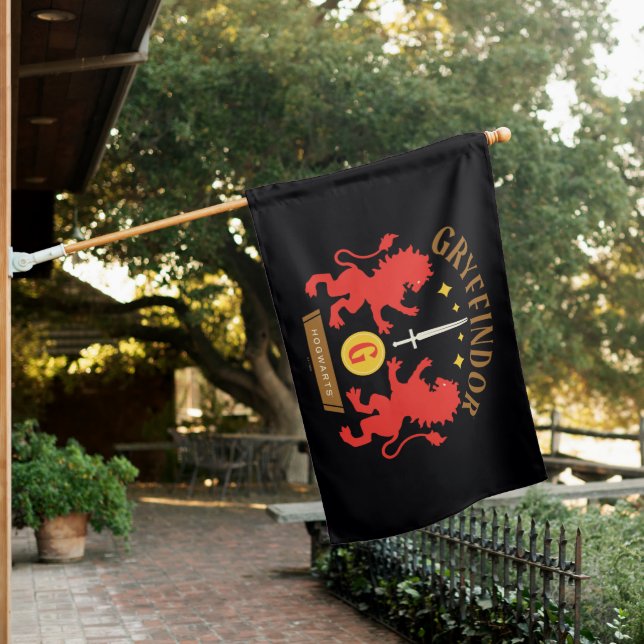 GRYFFINDOR™ House Double Lion Sword Graphic Flag (In SItu)