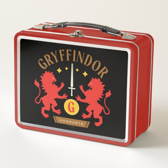 GRYFFINDOR™ House Double Lion Sword Graphic Metal Lunch Box (Front)