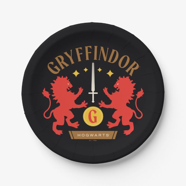 GRYFFINDOR™ House Double Lion Sword Graphic Paper Plates (Front)