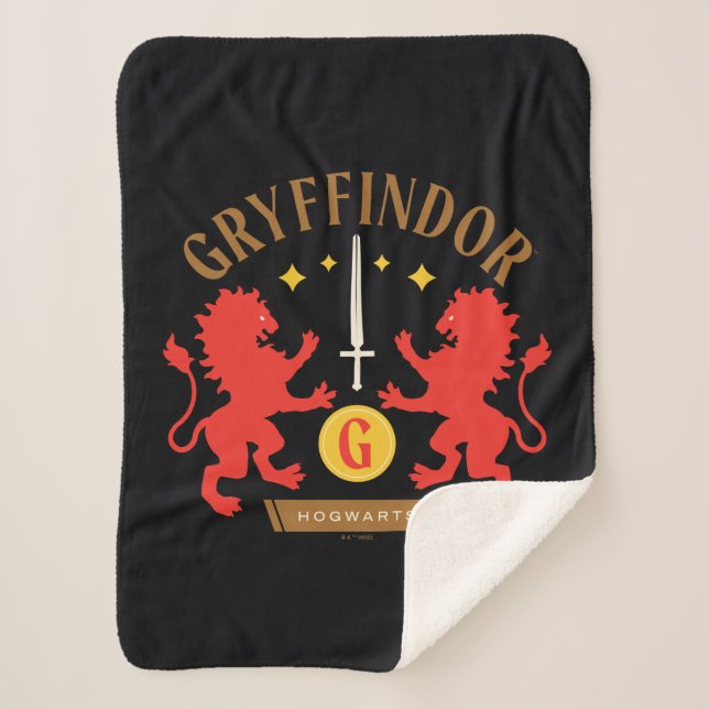 GRYFFINDOR™ House Double Lion Sword Graphic Sherpa Blanket (Front)