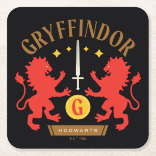 GRYFFINDOR™ House Double Lion Sword Graphic Square Paper Coaster
