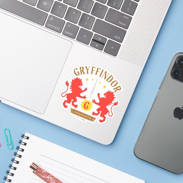 GRYFFINDOR™ House Double Lion Sword Graphic Sticker (Laptop w/ iPhone)