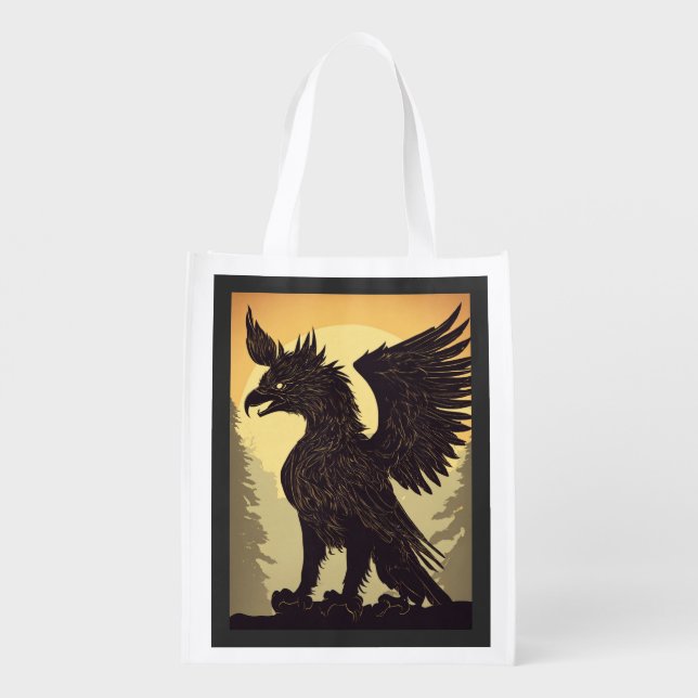 gryphon griffon head silhouette grocery bag (Back)