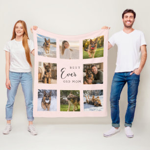 GSD dog Mom Mother blush pink photo collage Fleece Blanket